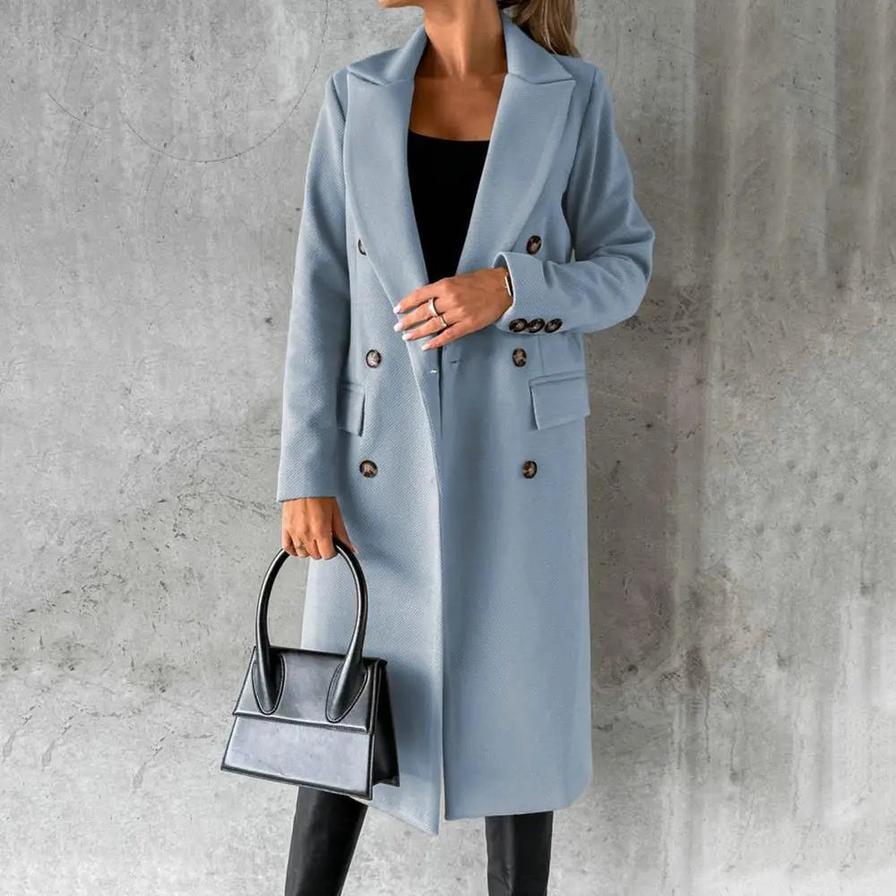 Trench Coat Femme Long Élégant à Double Boutonnage – Confort et Style Raffiné avec Poches Fonctionnelles 1