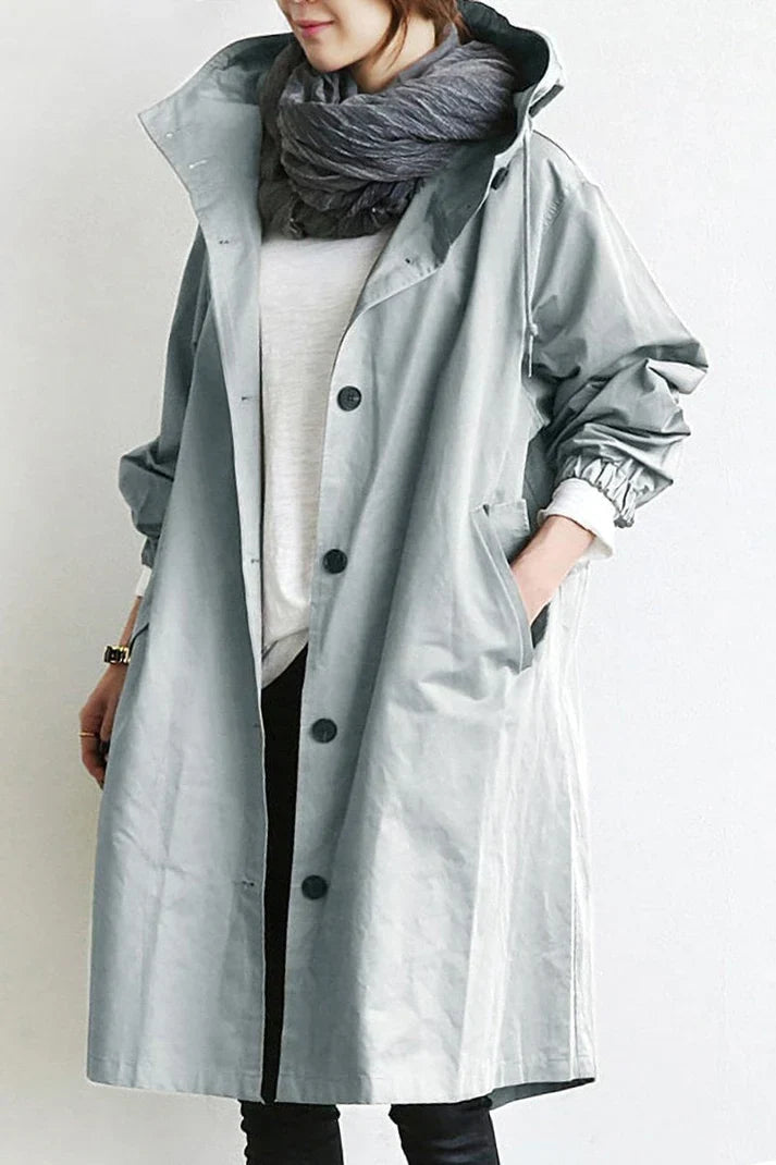 Trench Coat Femme Oversize Élégant avec Capuche et Poches – Tissu Léger Idéal pour la Mi-Saison 0