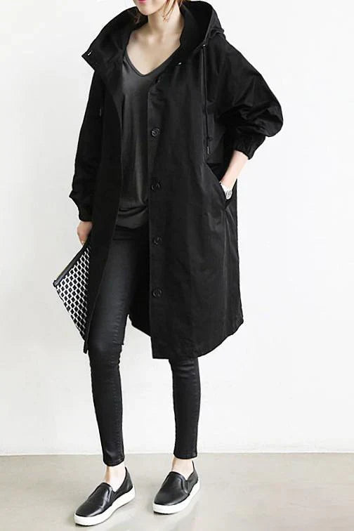 Trench Coat Femme Oversize Élégant avec Capuche et Poches – Tissu Léger Idéal pour la Mi-Saison 1