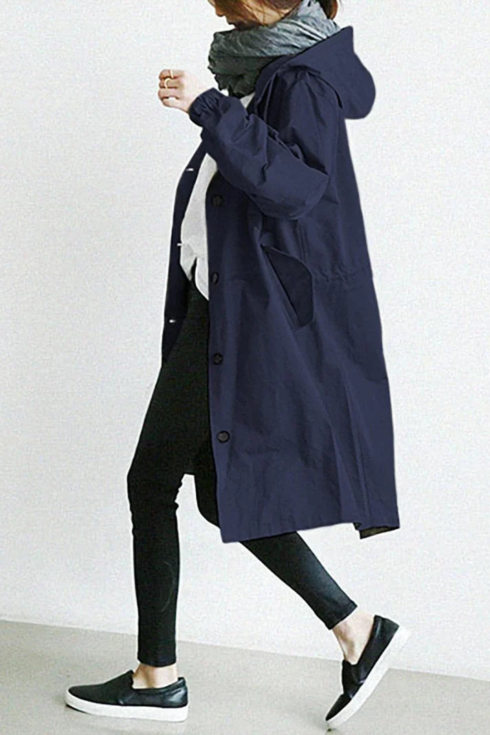 Trench Coat Femme Oversize Élégant avec Capuche et Poches – Tissu Léger Idéal pour la Mi-Saison 3
