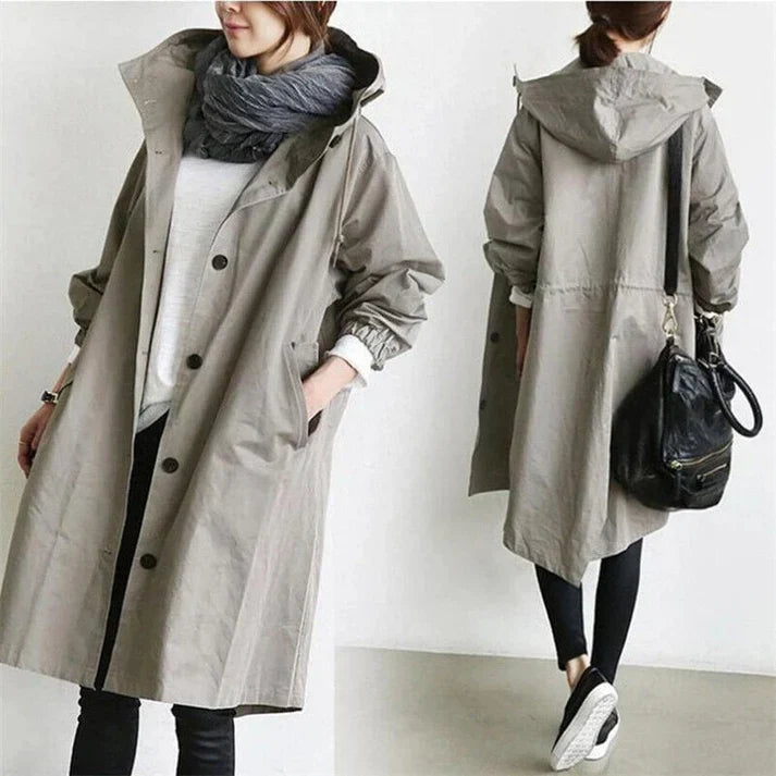 Trench Coat Femme Oversize Élégant avec Capuche et Poches – Tissu Léger Idéal pour la Mi-Saison 8