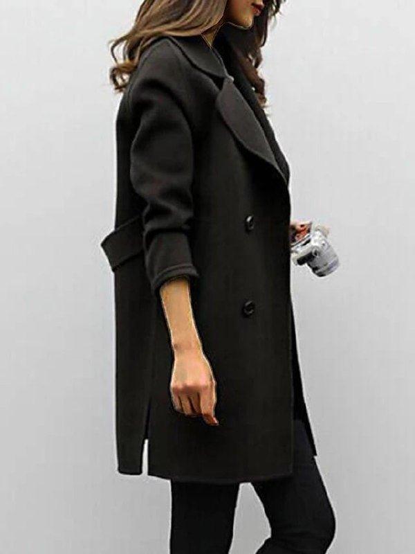 Trench Femme Noir Classique à Double Boutonnage – Manteau Hiver Élégant et Chaud pour Femme 3