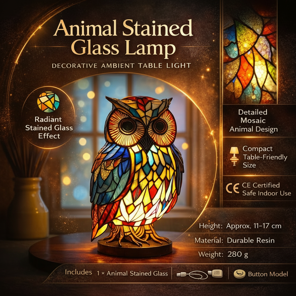 Stolní Lampa Zvířecí Design Vitrážové Světlo Dekorativní Osvětlení