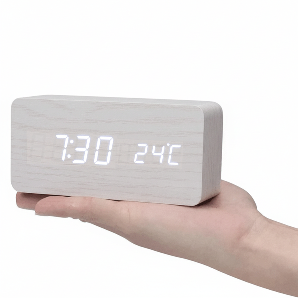 Sveglia Digitale LED Legno Controllo Voce Orologio Tavolo
