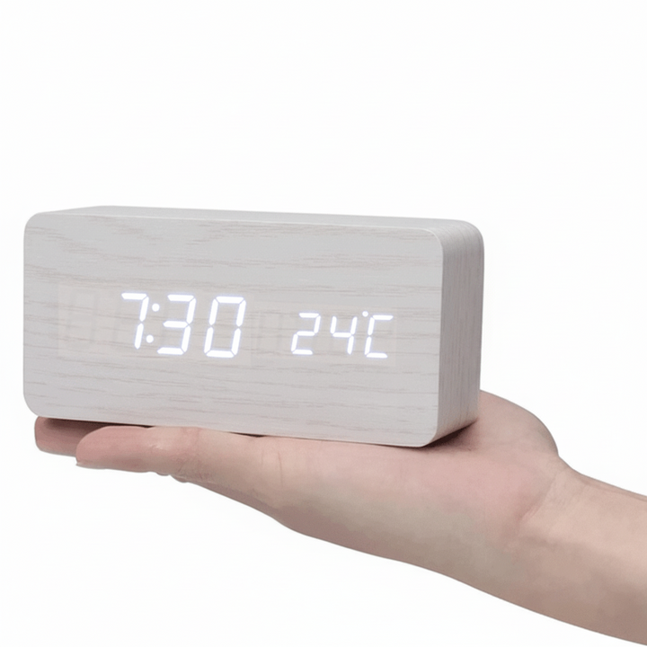Sveglia Digitale LED Legno Controllo Voce Orologio Tavolo