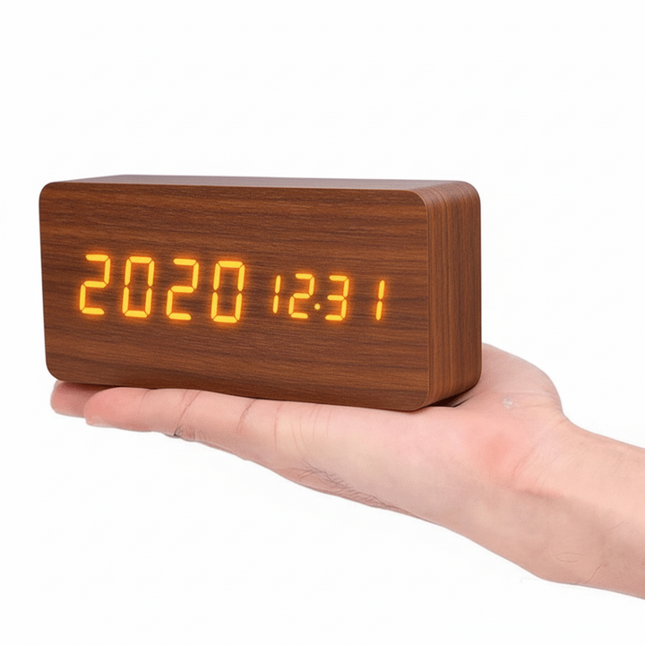 Sveglia Digitale LED Legno Controllo Voce Orologio Tavolo