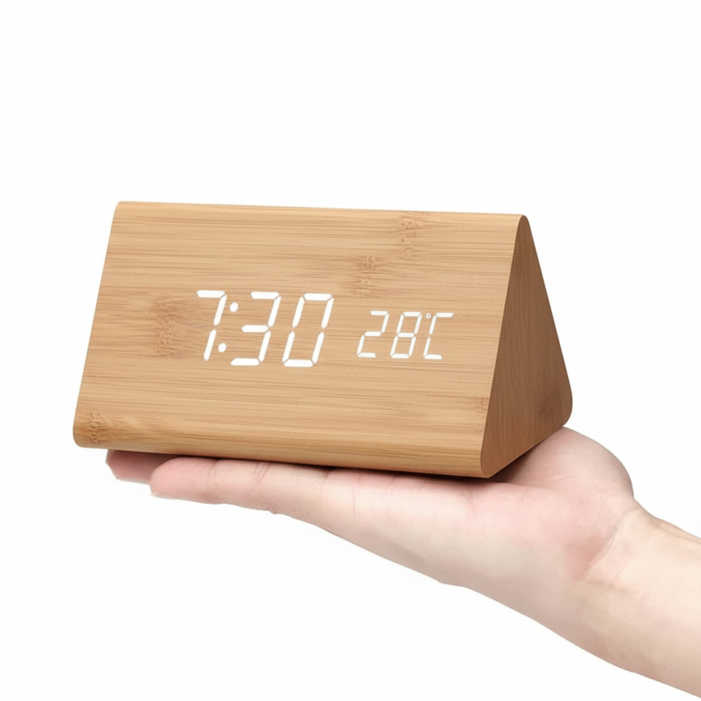 Sveglia Digitale LED Legno Controllo Voce Orologio Tavolo