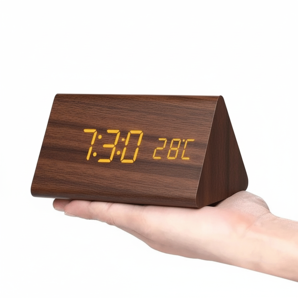 Sveglia Digitale LED Legno Controllo Voce Orologio Tavolo