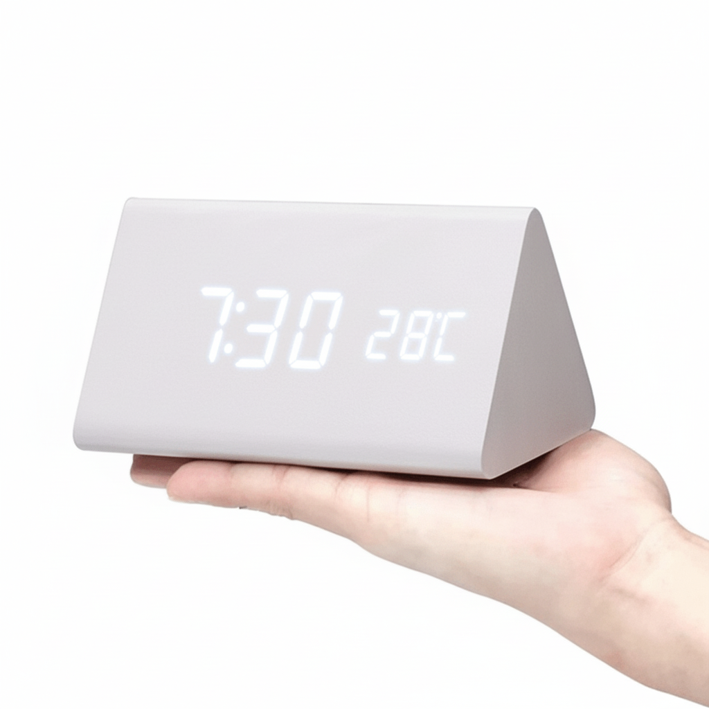 Sveglia Digitale LED Legno Controllo Voce Orologio Tavolo