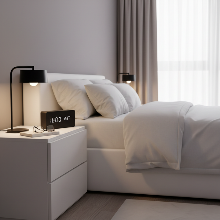 Sveglia Digitale LED Legno Controllo Voce Orologio Tavolo