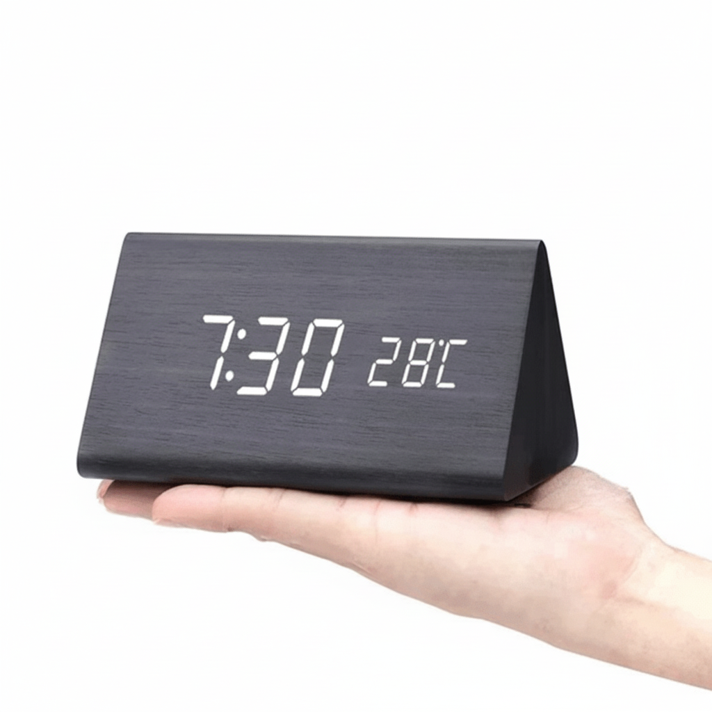 Sveglia Digitale LED Legno Controllo Voce Orologio Tavolo