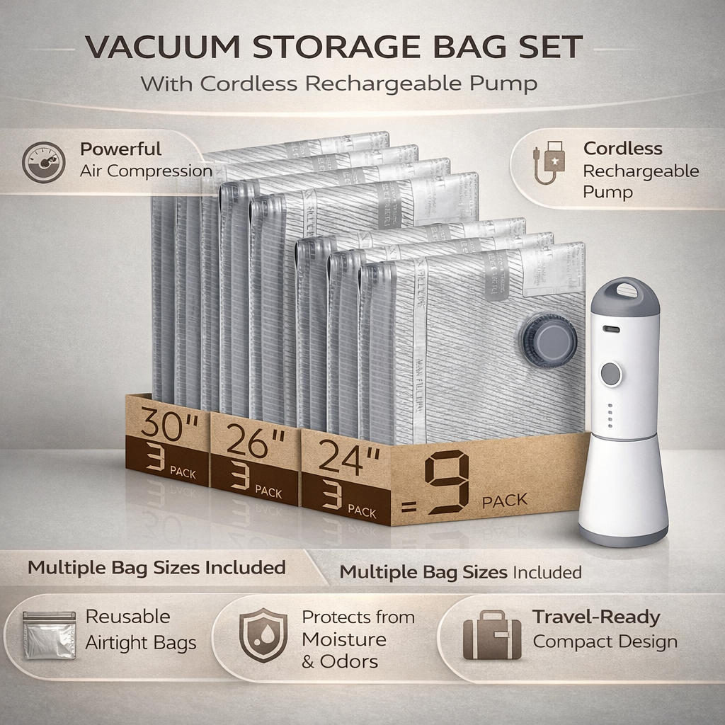 Vacuum Storage Bags Cordless Pump Travel Packing