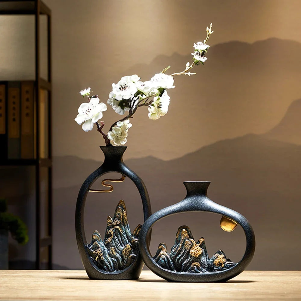 Vases artistiques de paysage de montagne TranquilPeak - Céramique durable avec motif de montagne détaillé 1