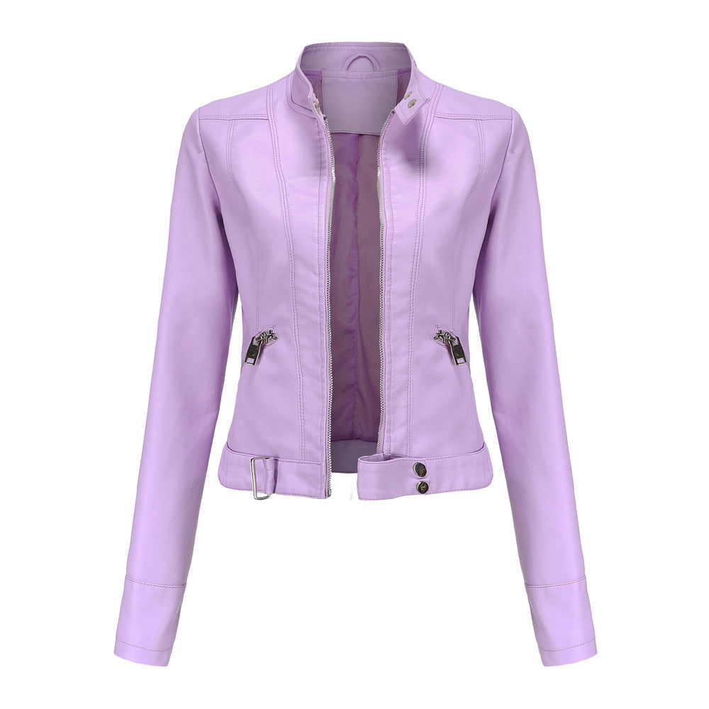 Veste Femme Élégante en PU avec Col Haut et Poches Zippées – Coupe Slim Moderne 3