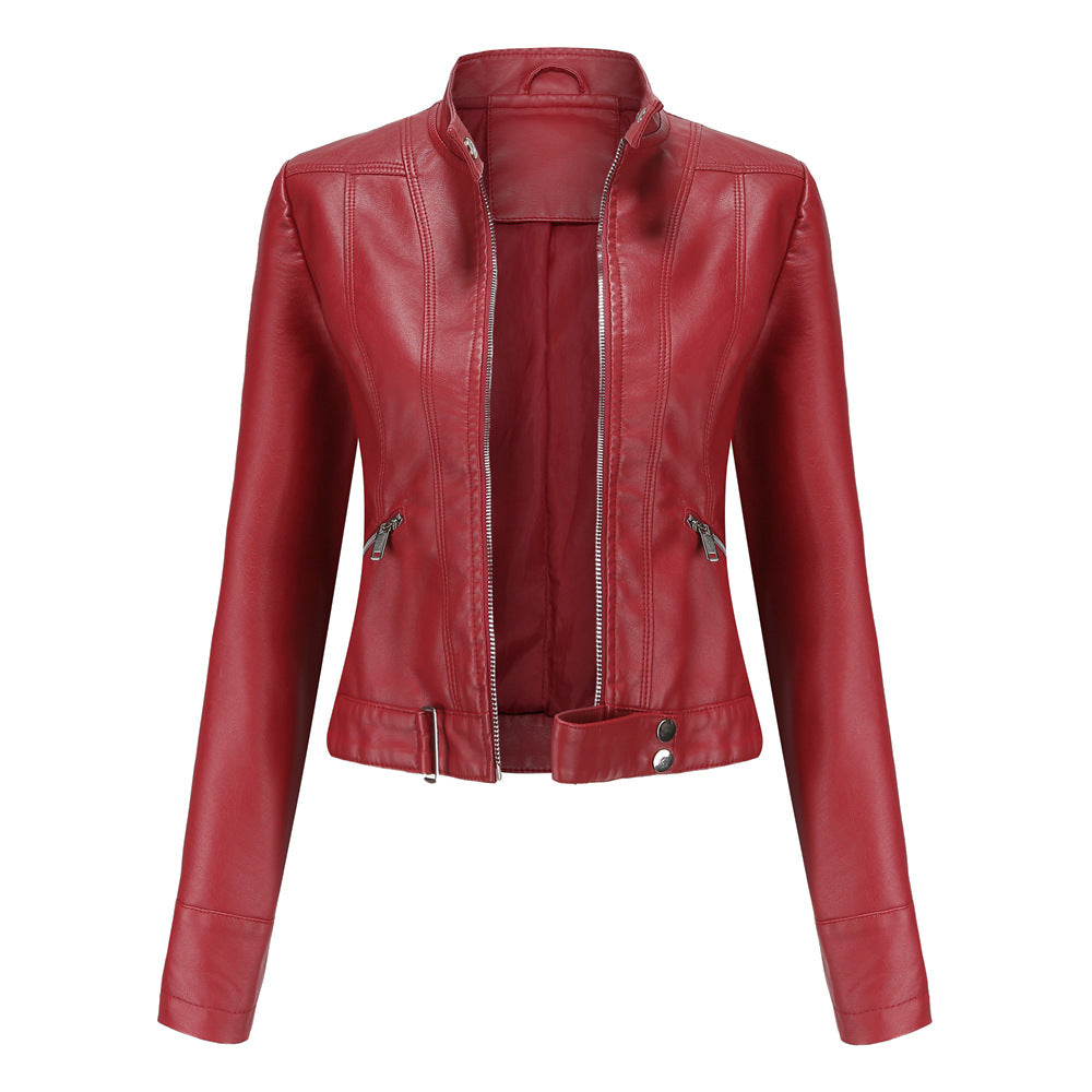 Veste Femme Élégante en PU avec Col Haut et Poches Zippées – Coupe Slim Moderne 4