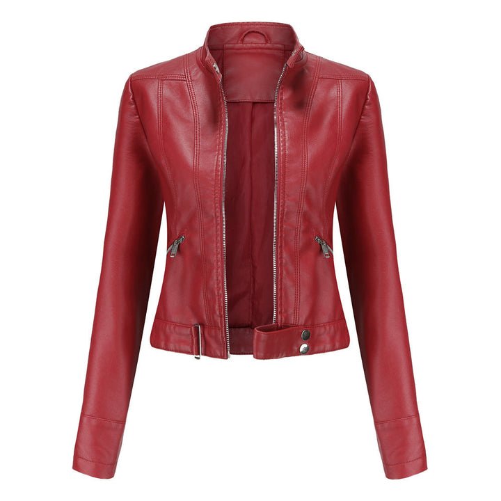 Veste Femme Élégante en PU avec Col Haut et Poches Zippées – Coupe Slim Moderne 4