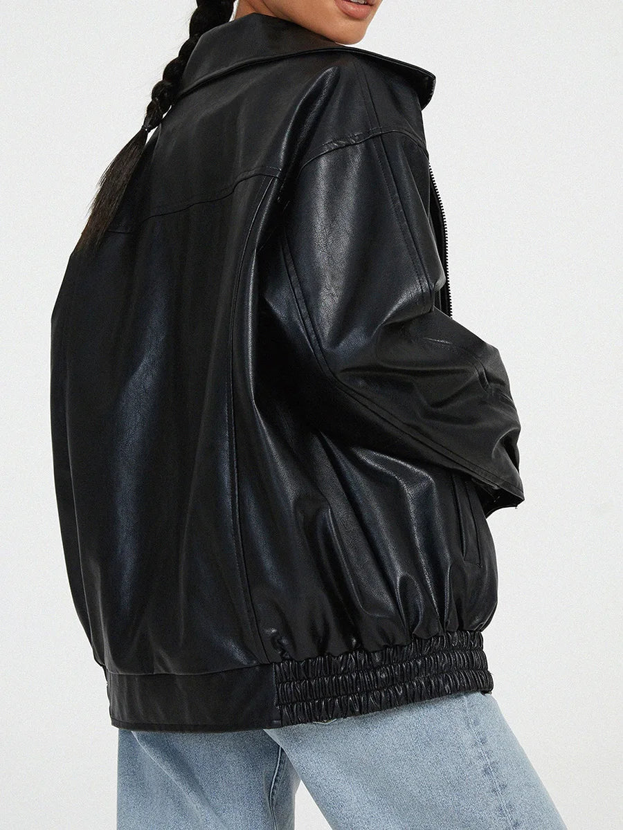 Veste Femme Oversize avec Fermeture Éclair - Style Décontracté en PU, Idéale pour Tenues Tendance 0
