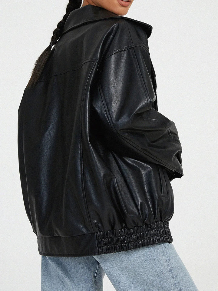 Veste Femme Oversize avec Fermeture Éclair - Style Décontracté en PU, Idéale pour Tenues Tendance 0