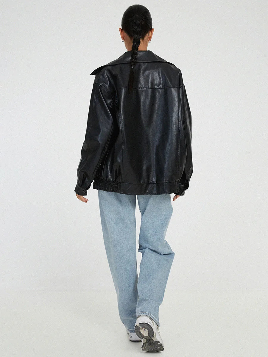 Veste Femme Oversize avec Fermeture Éclair - Style Décontracté en PU, Idéale pour Tenues Tendance 3