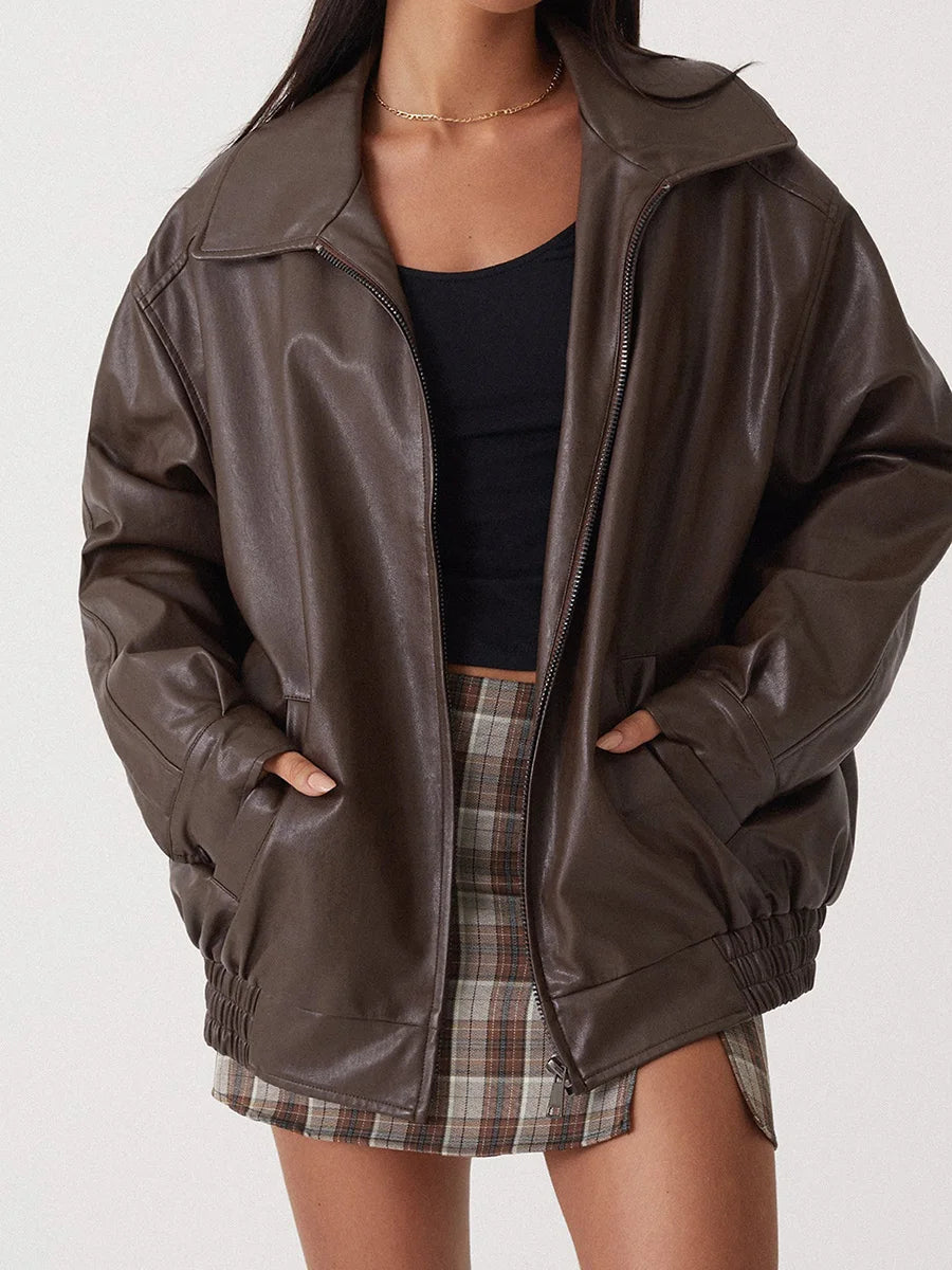 Veste Femme Oversize avec Fermeture Éclair - Style Décontracté en PU, Idéale pour Tenues Tendance 6