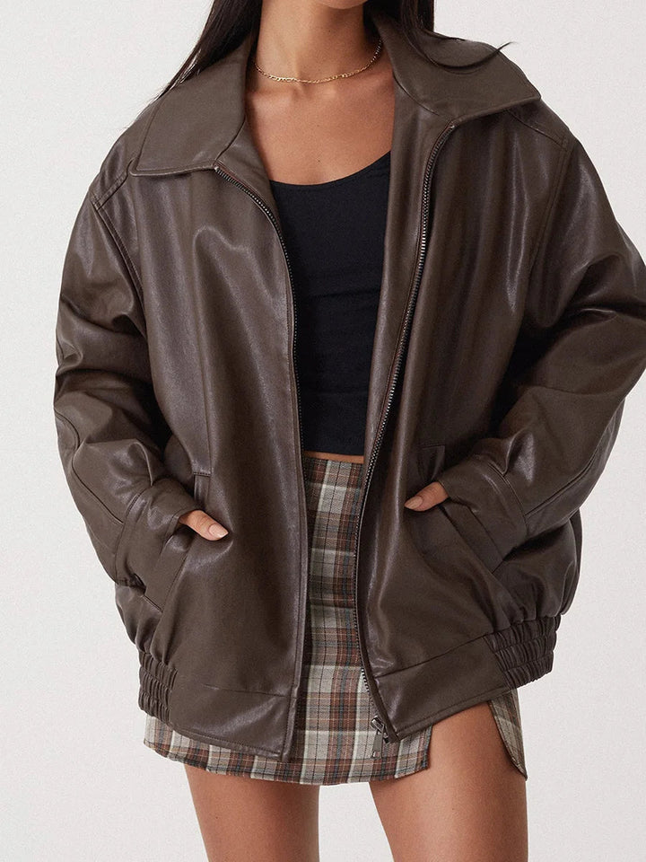 Veste Femme Oversize avec Fermeture Éclair - Style Décontracté en PU, Idéale pour Tenues Tendance 6
