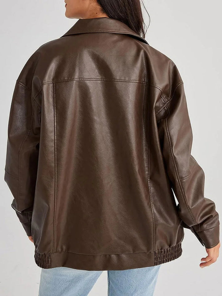 Veste Femme Oversize avec Fermeture Éclair - Style Décontracté en PU, Idéale pour Tenues Tendance 7