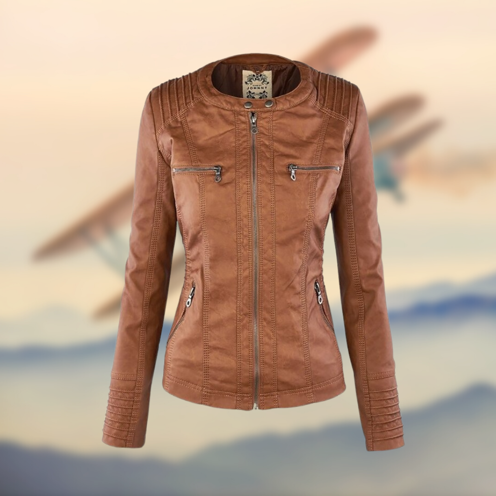 Veste Femme à Capuche en PU Élégante avec Quatre Poches Zippées – Silhouette Ajustée pour Style Quotidien 1