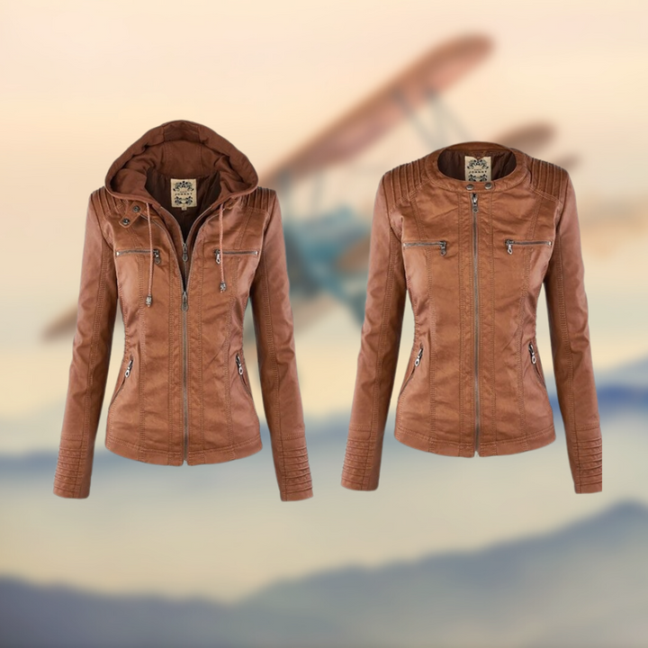 Veste Femme à Capuche en PU Élégante avec Quatre Poches Zippées – Silhouette Ajustée pour Style Quotidien 2
