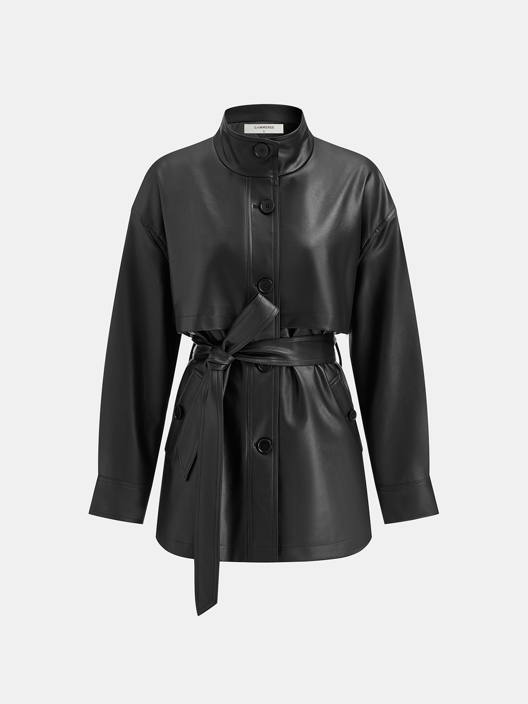 Veste d'Extérieur en PU Chaude avec Ceinture et Col Montant – Confortable et Moderne 7