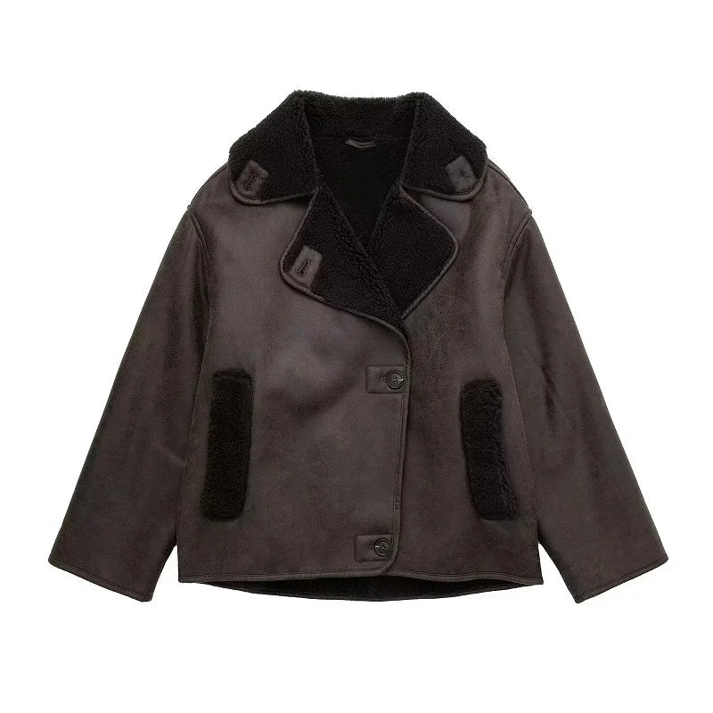 Veste d'Hiver Femme Élégante en PU avec Doublure en Peluche – Confortable et Chic pour Automne et Hiver 0