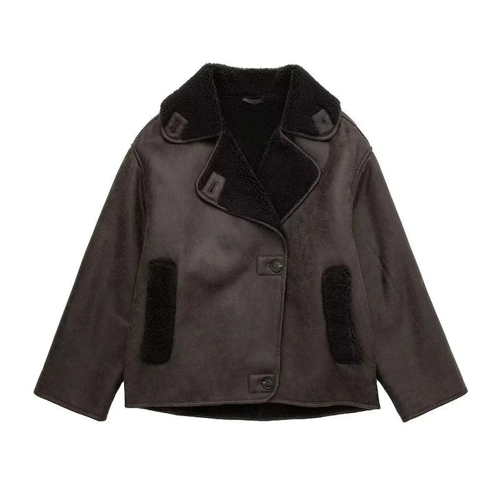 Veste d'Hiver Femme Élégante en PU avec Doublure en Peluche – Confortable et Chic pour Automne et Hiver 0