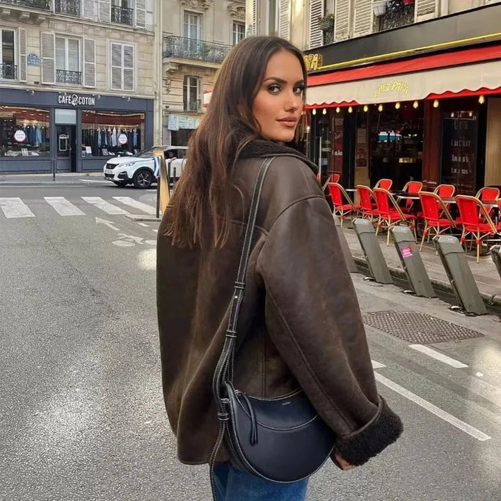 Veste d'Hiver Femme Élégante en PU avec Doublure en Peluche – Confortable et Chic pour Automne et Hiver 2