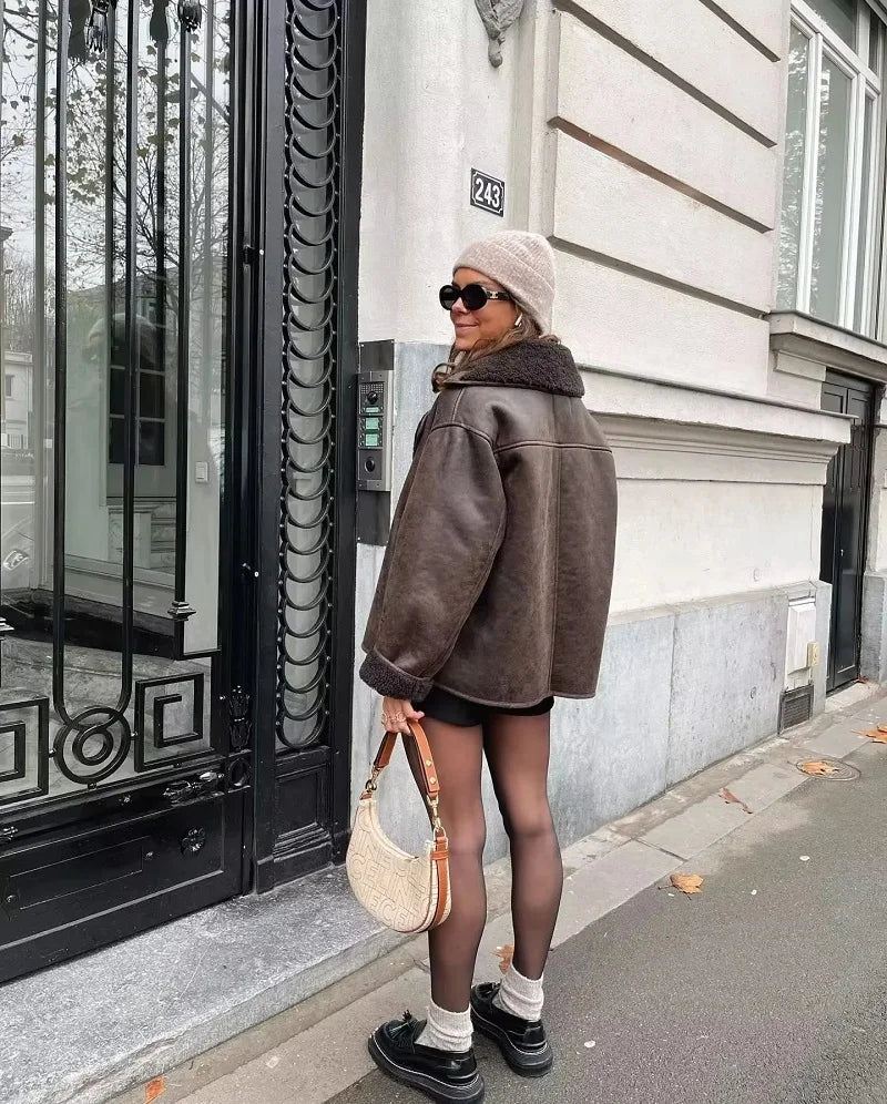 Veste d'Hiver Femme Élégante en PU avec Doublure en Peluche – Confortable et Chic pour Automne et Hiver 3