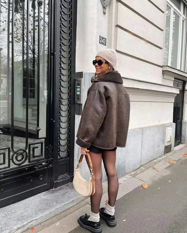 Veste d'Hiver Femme Élégante en PU avec Doublure en Peluche – Confortable et Chic pour Automne et Hiver 3