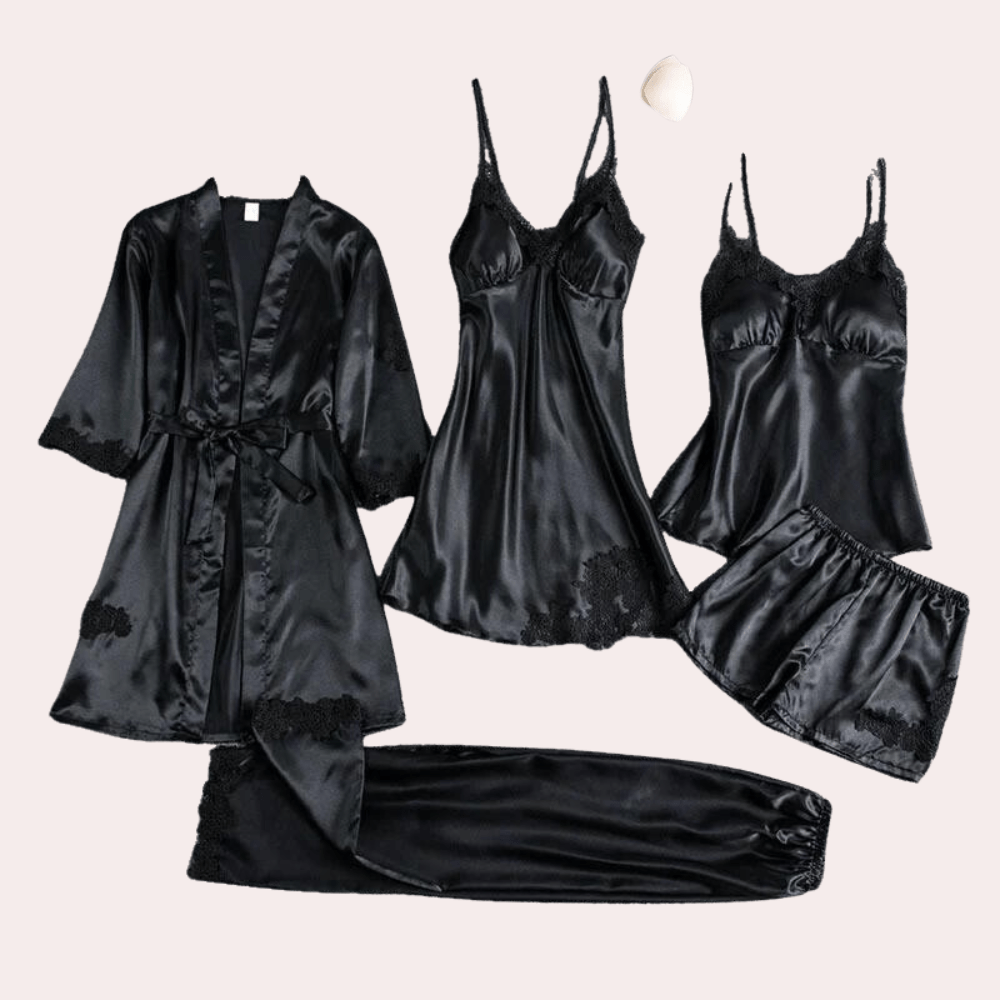 Vêtement de Détente en Satin Noir avec Dentelle Élégante – Confort Optimal et Style Raffiné, Tailles M à 3XL 0
