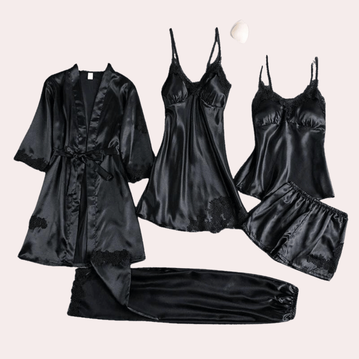 Vêtement de Détente en Satin Noir avec Dentelle Élégante – Confort Optimal et Style Raffiné, Tailles M à 3XL 0
