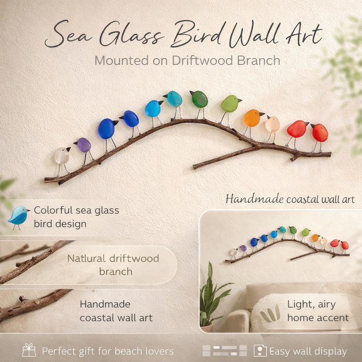 Wall Art Sea Glass Bird Driftwood Display