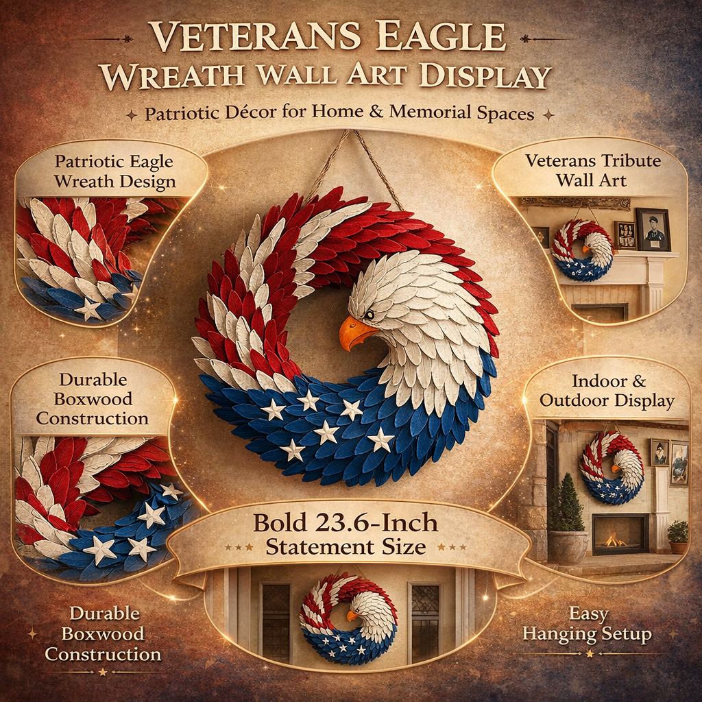 Wall Art Veterans Eagle Wreath Boxwood Display