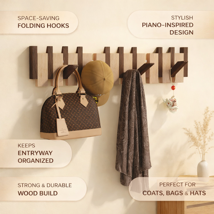 Wall Coat Rack Piano Style Folding Hooks Entryway Organizer
