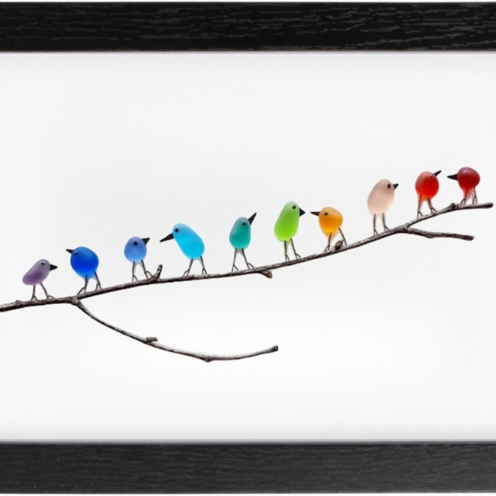 Wall Art Sea Glass Bird Driftwood Display