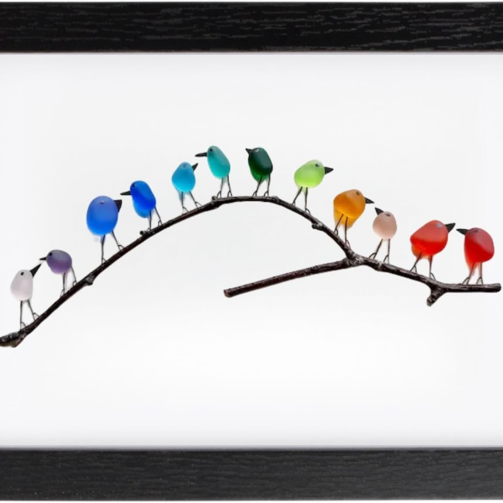 Wall Art Sea Glass Bird Driftwood Display