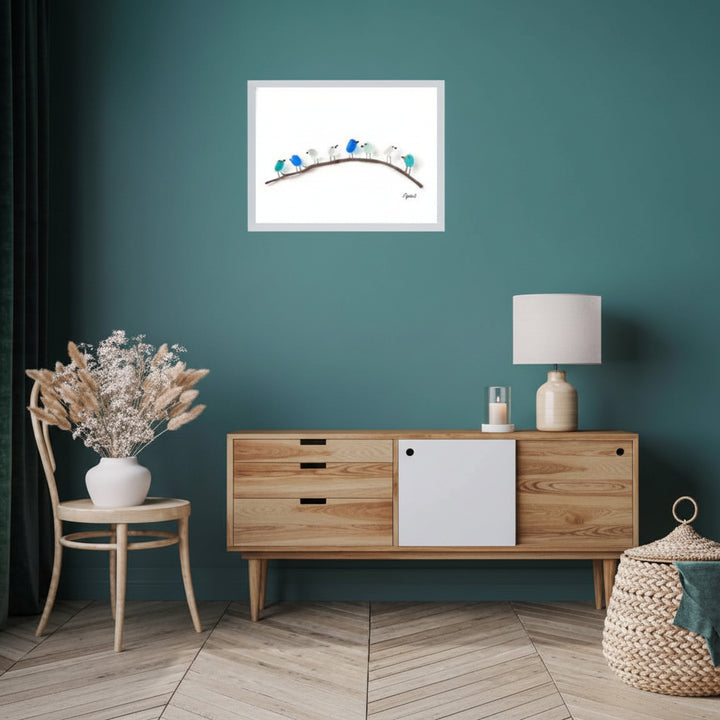 Decorazione Parete Vetro Mare Uccelli Legno Costiero