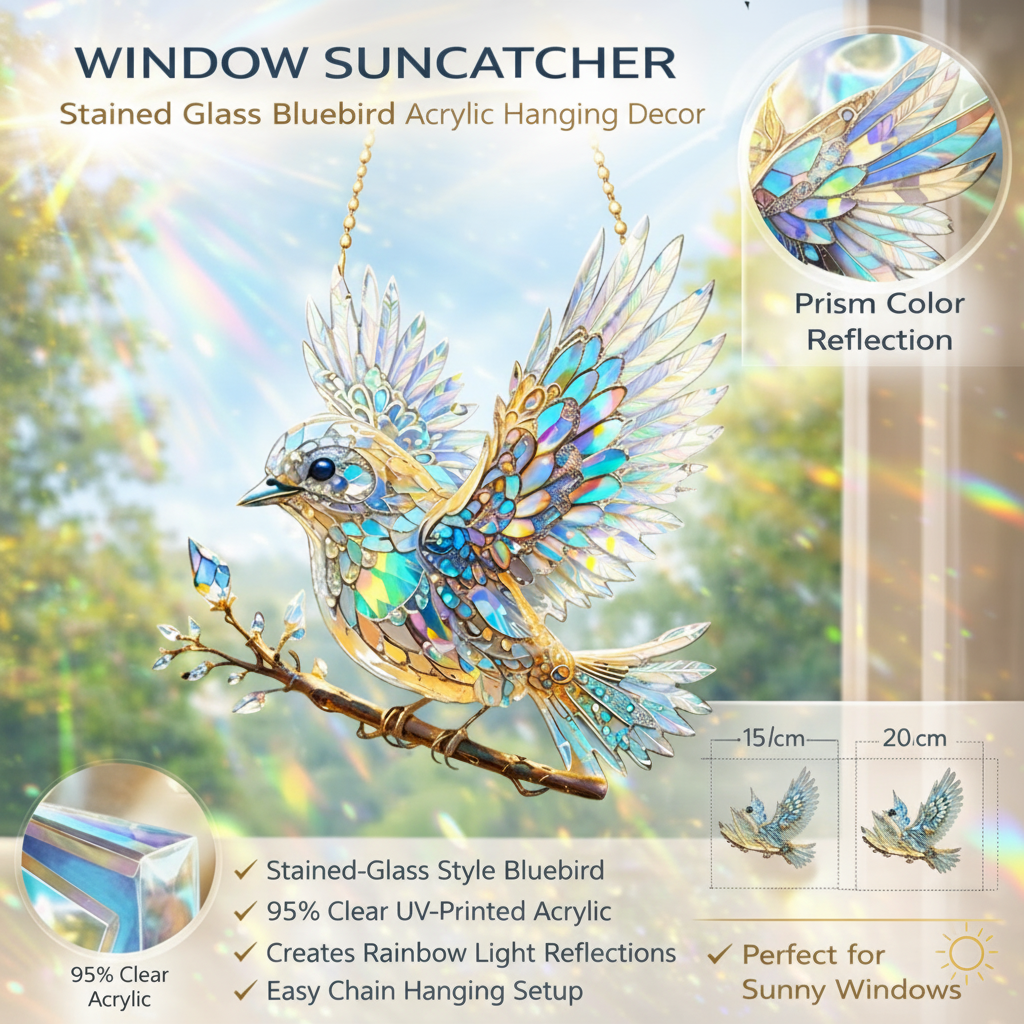 Bluebird Window Suncatcher Stained Glass Effect Hanging Decoration