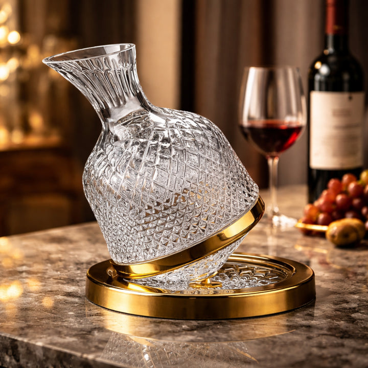 Caraffa Decantatore per Vino in Vetro di Cristallo con Base Girevole e Aeratore