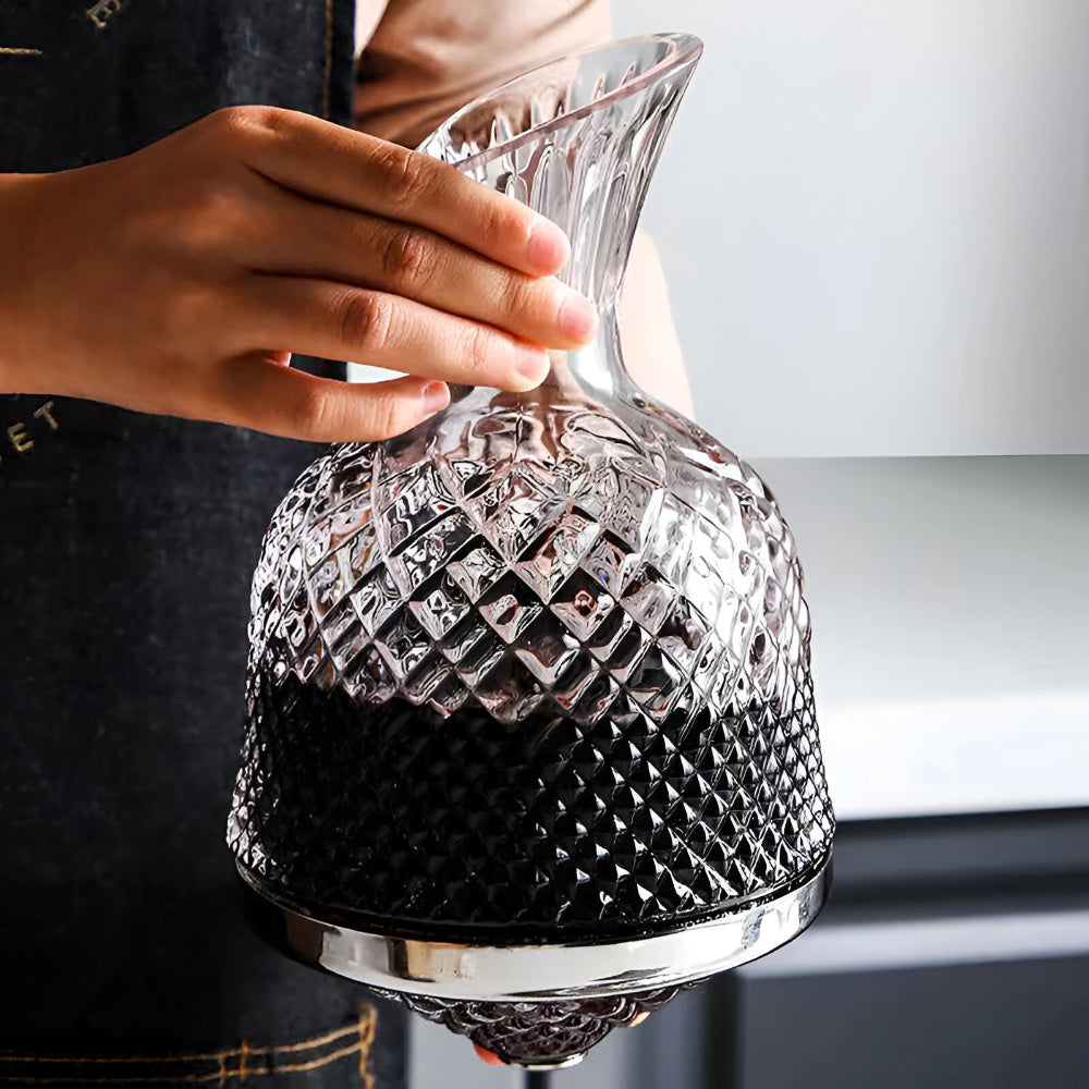 Caraffa Decantatore per Vino in Vetro di Cristallo con Base Girevole e Aeratore