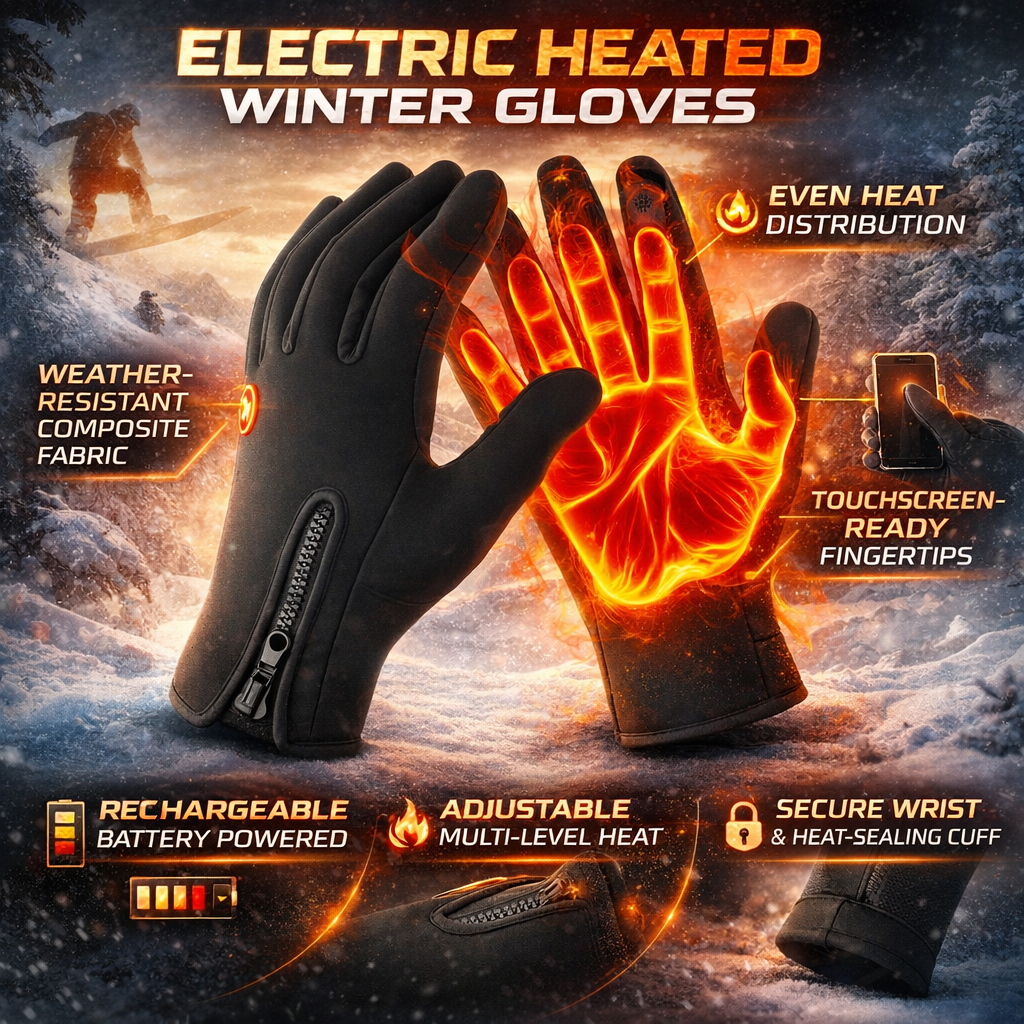 Electric Heated Gloves Touchscreen Outdoor Winter Mitten Grid
