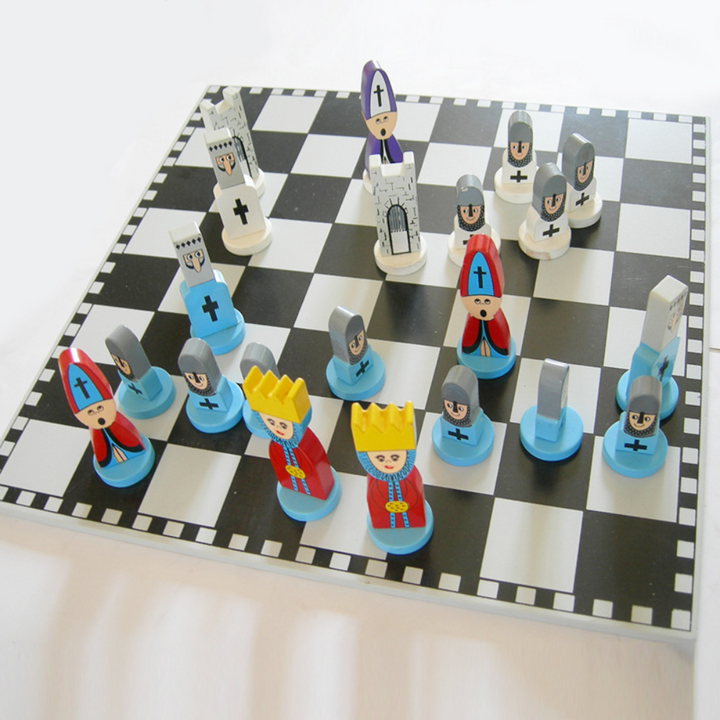 Chess Set Kids Wooden Cartoon Board Game Educational Strategy Toy