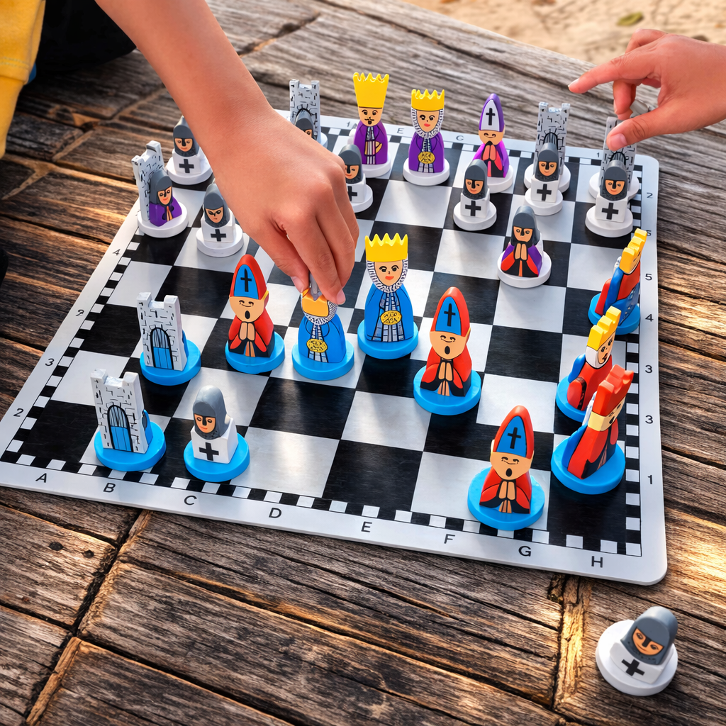 Chess Set Kids Wooden Cartoon Board Game Educational Strategy Toy