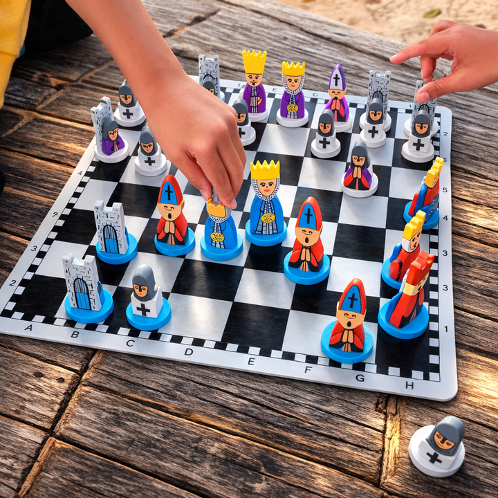 Chess Set Kids Wooden Cartoon Board Game Educational Strategy Toy