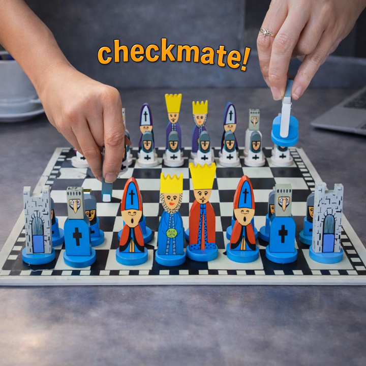 Chess Set Kids Wooden Cartoon Board Game Educational Strategy Toy